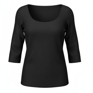 Boston Proper Women Top XL Black Stretch 3/4 Sleeve Scoop Neck Smooth Polished